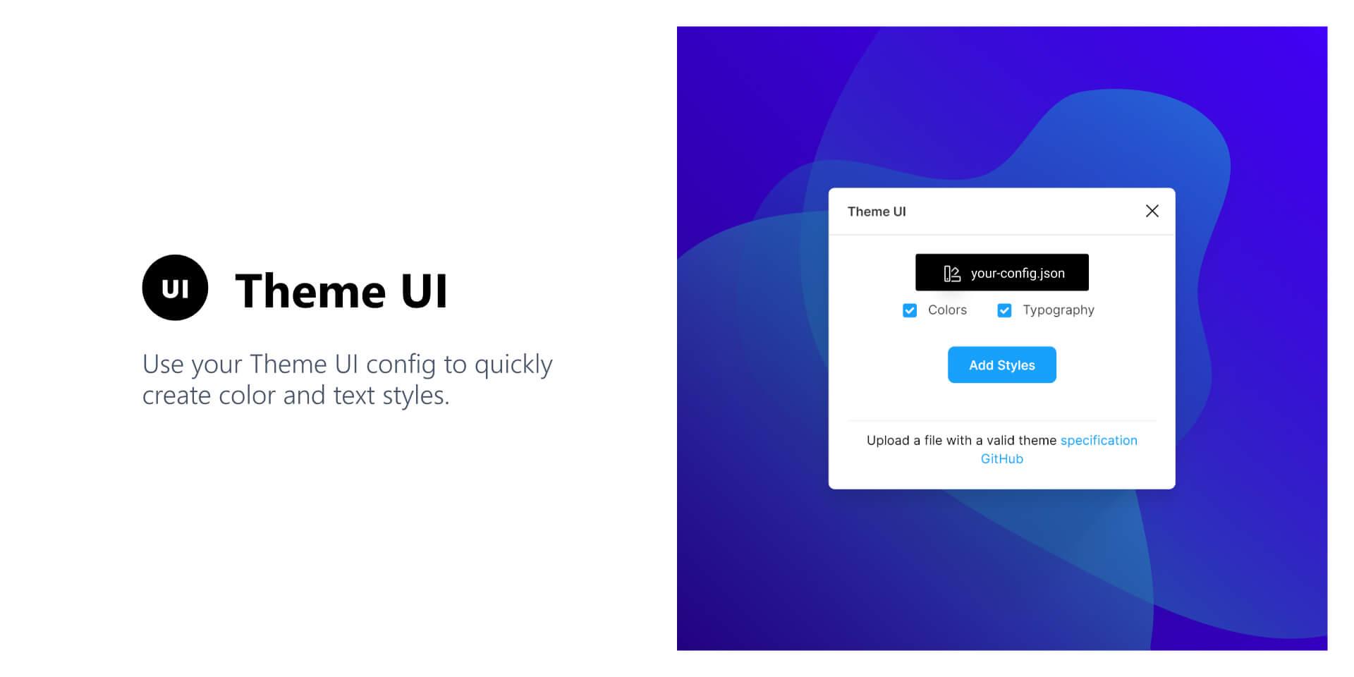 Theme UI header graphic saying on the left: “Use your Theme UI config to quickly create color and text styles”. On the right a preview of the interface is shown.