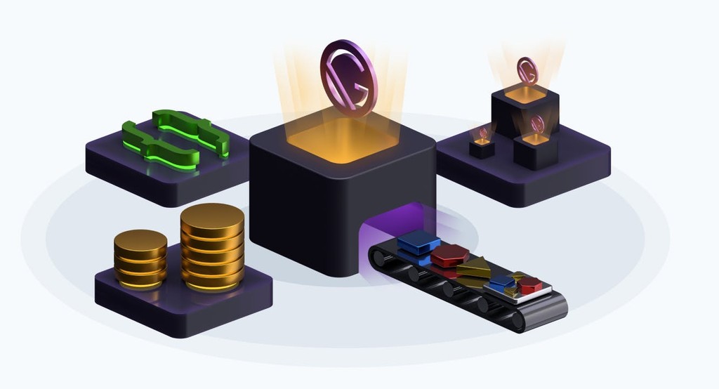 An illustration showing a stylized Gatsby site in the middle with four items around it. They each represent React components, Data Layer, Custom Data Sources, and other Gatsby Themes.